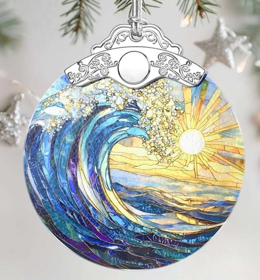 Godmerch Ocean Sunrise Stained Glass Suncatcher Ornament